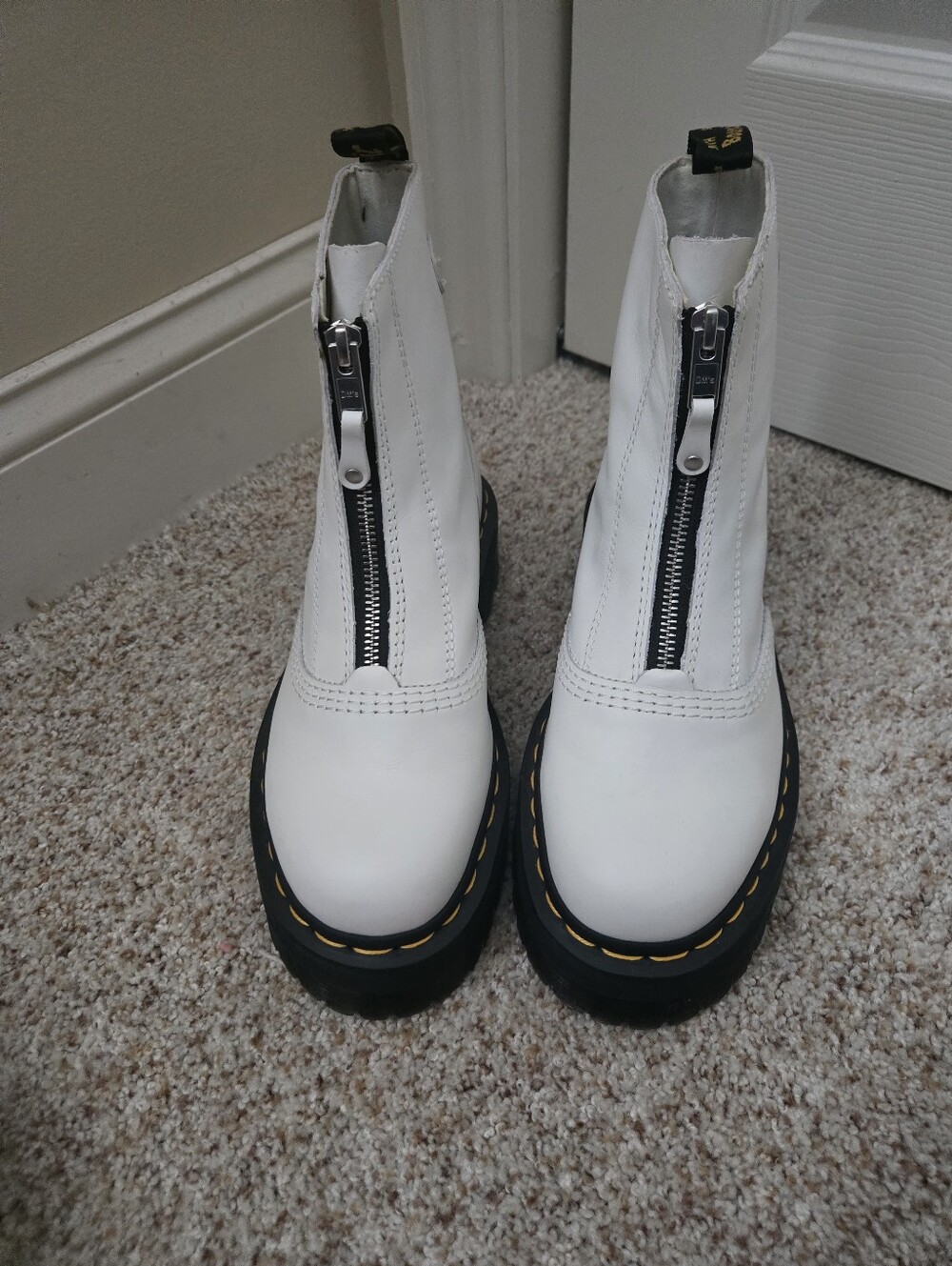 DR. MARTEN JADON PLATFORM White Front-Zip Leather Ankle Boots